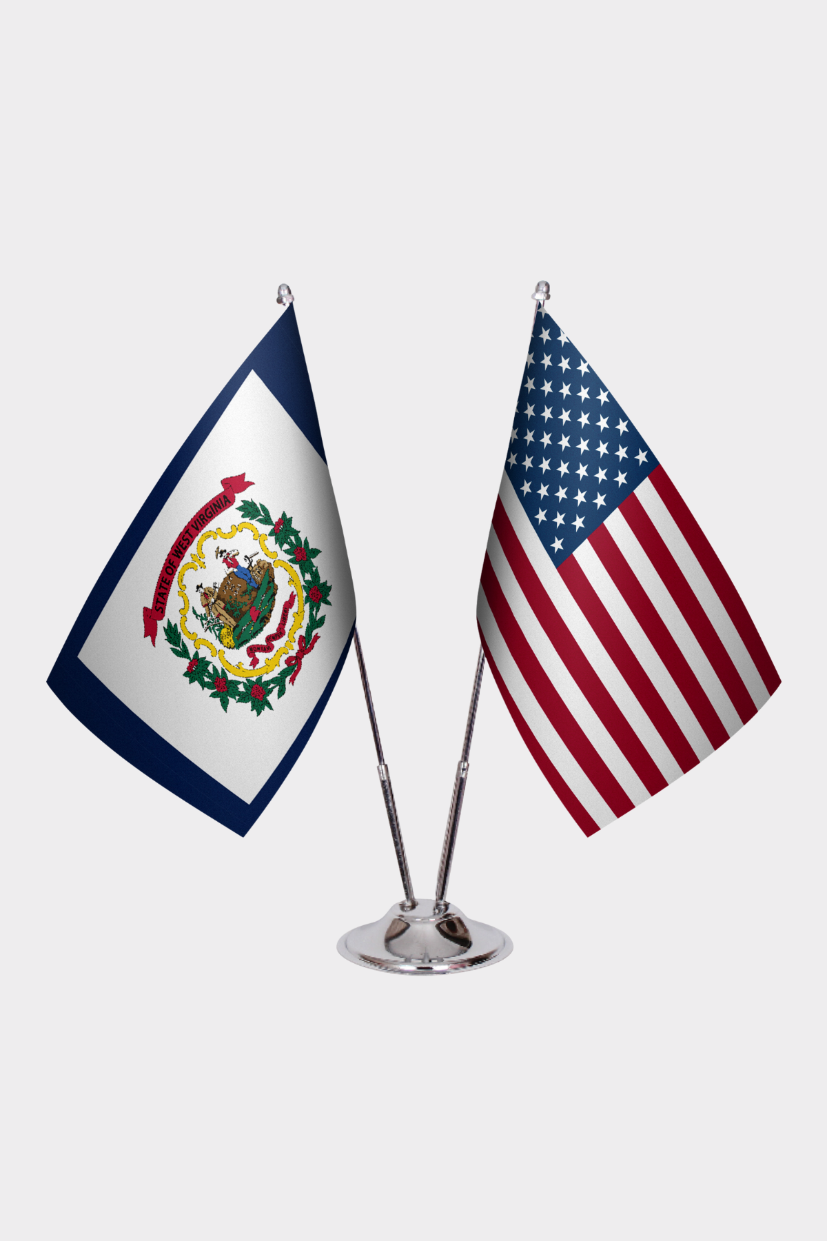West Virginia & U.S. Desk Flag Set — Double Satin