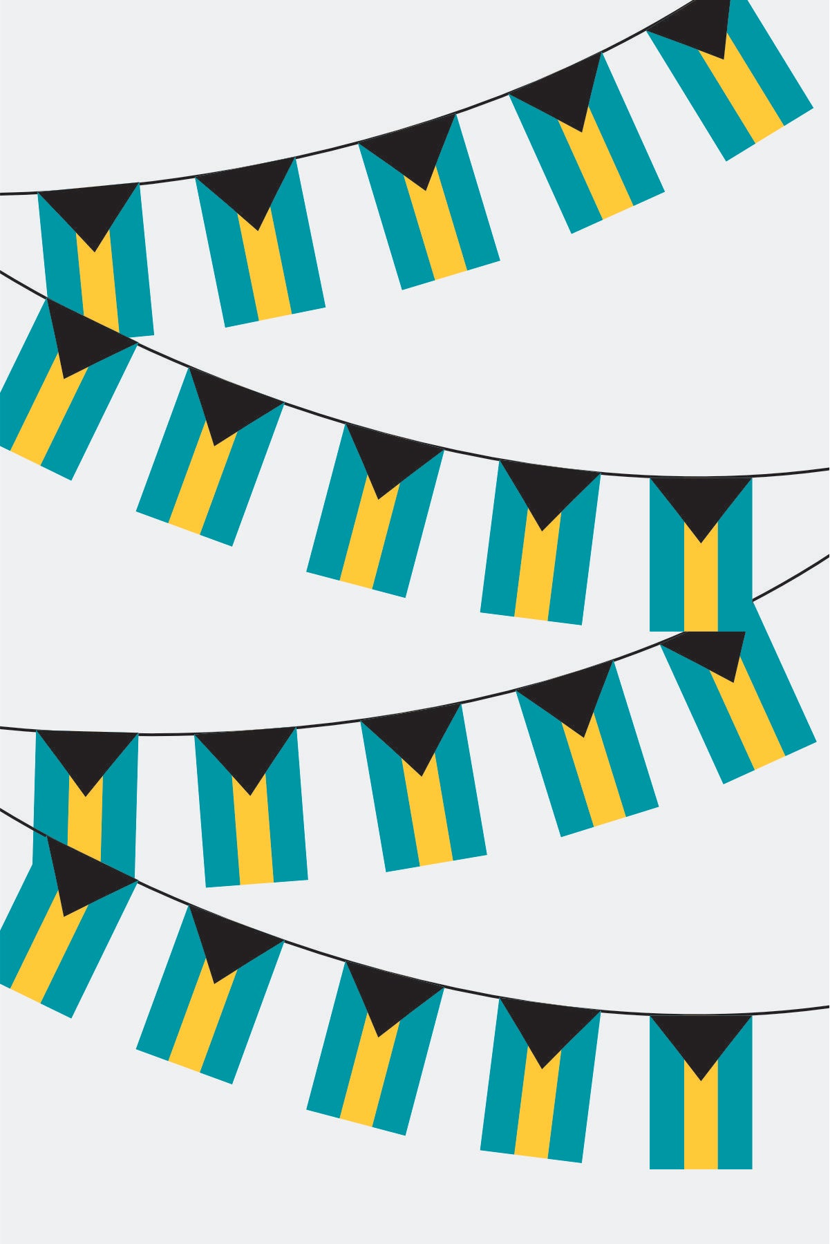 Bahamas Rectangular Flag Bunting - 50 Meters Premium String Flags for Party Decoration | Professional Quality Raschel Fabric