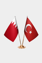 Bahrain and Turkey desk flag set with gold pole and base