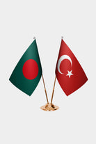 Bangladesh and Turkey desk flag set with gold pole and base