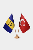 Barbados and Turkey desk flag set with gold pole and base