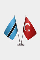 Botswana and Turkey desk flag set with chrome pole and base