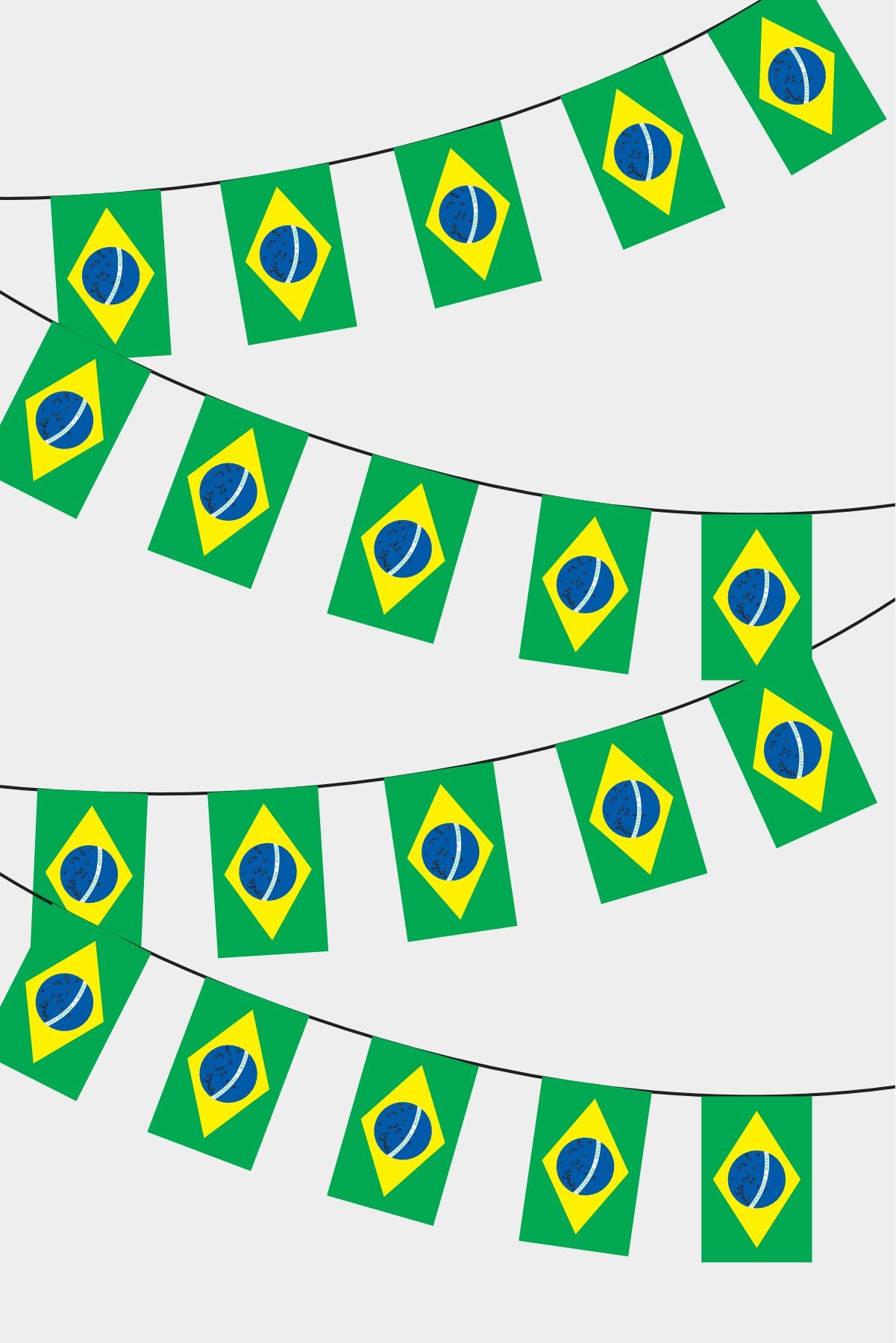 Brazil Rectangular Flag Bunting - 50 Meters Premium String Flags for Party Decoration | Professional Quality Raschel Fabric