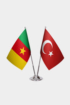 Cameroon and Turkey desk flag set with chrome pole and base
