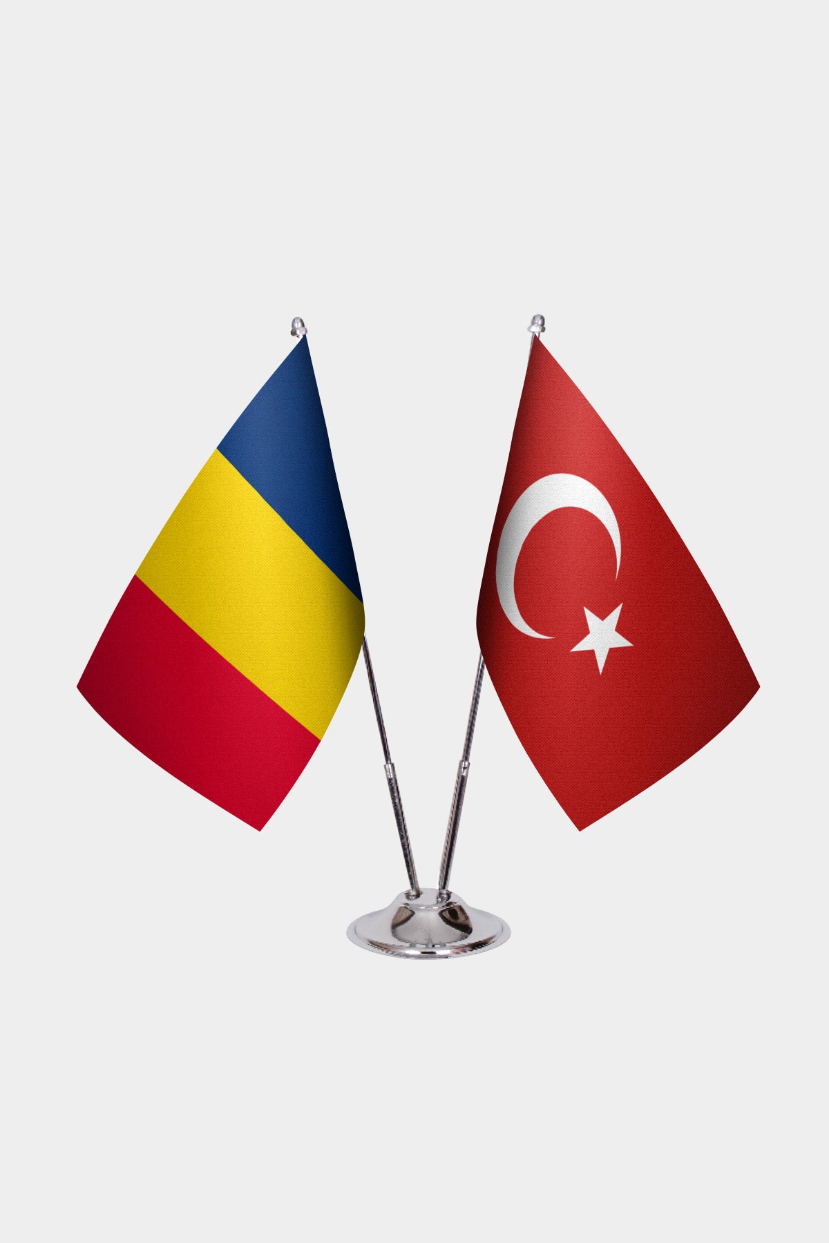 Chad and Turkey desk flag set with chrome pole and base