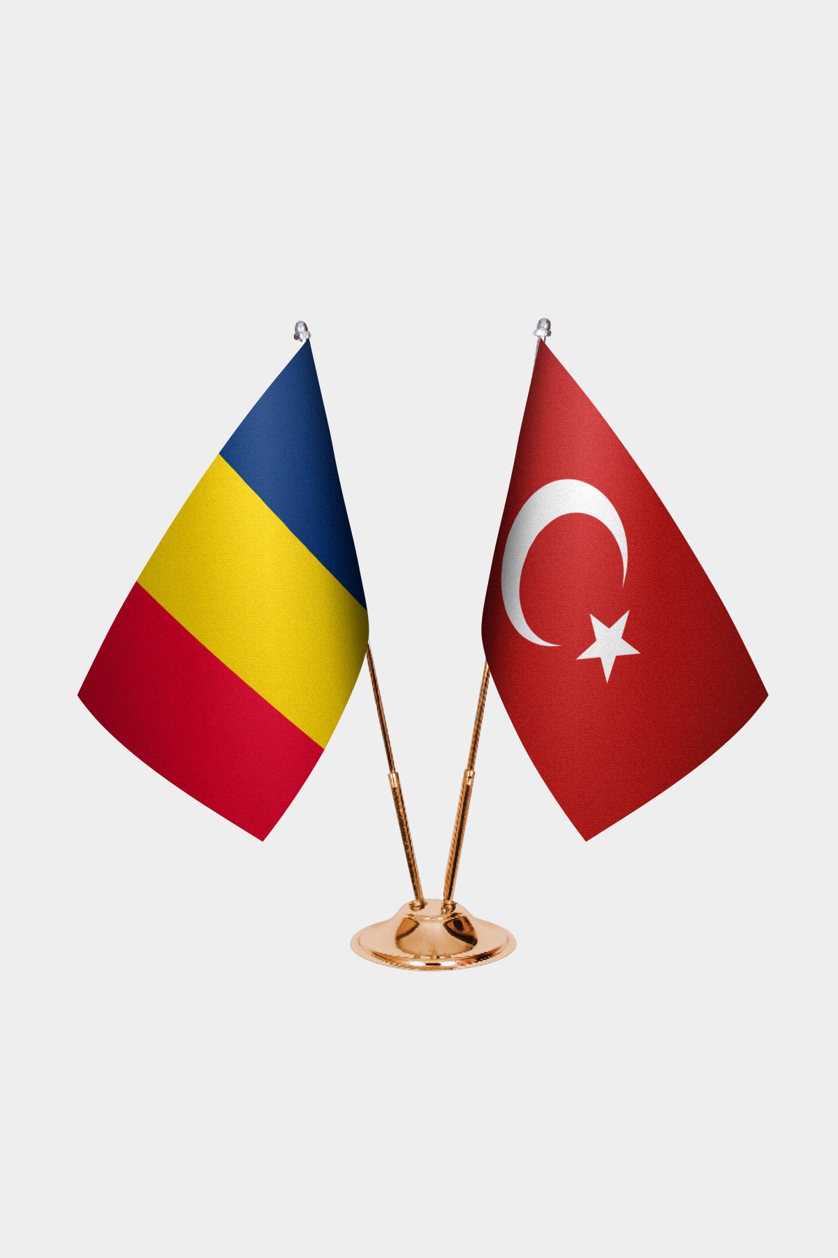 Chad and Turkey desk flag set with gold pole and base