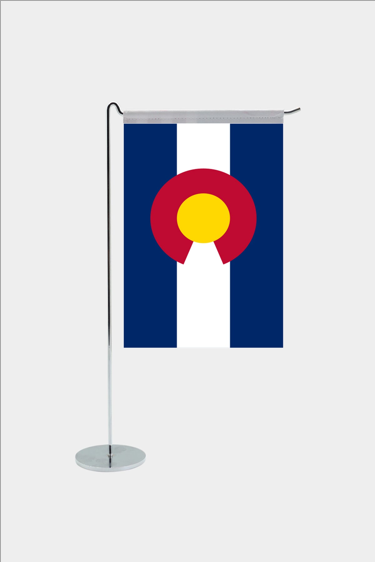 Colorado state desk flag with chrome L-shaped stand - premium double-layer satin office flag