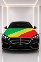 Congo flag car hood cover fitted on a black car bonnet