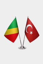 Congo - Brazzaville and Turkey desk flag set with chrome pole and base