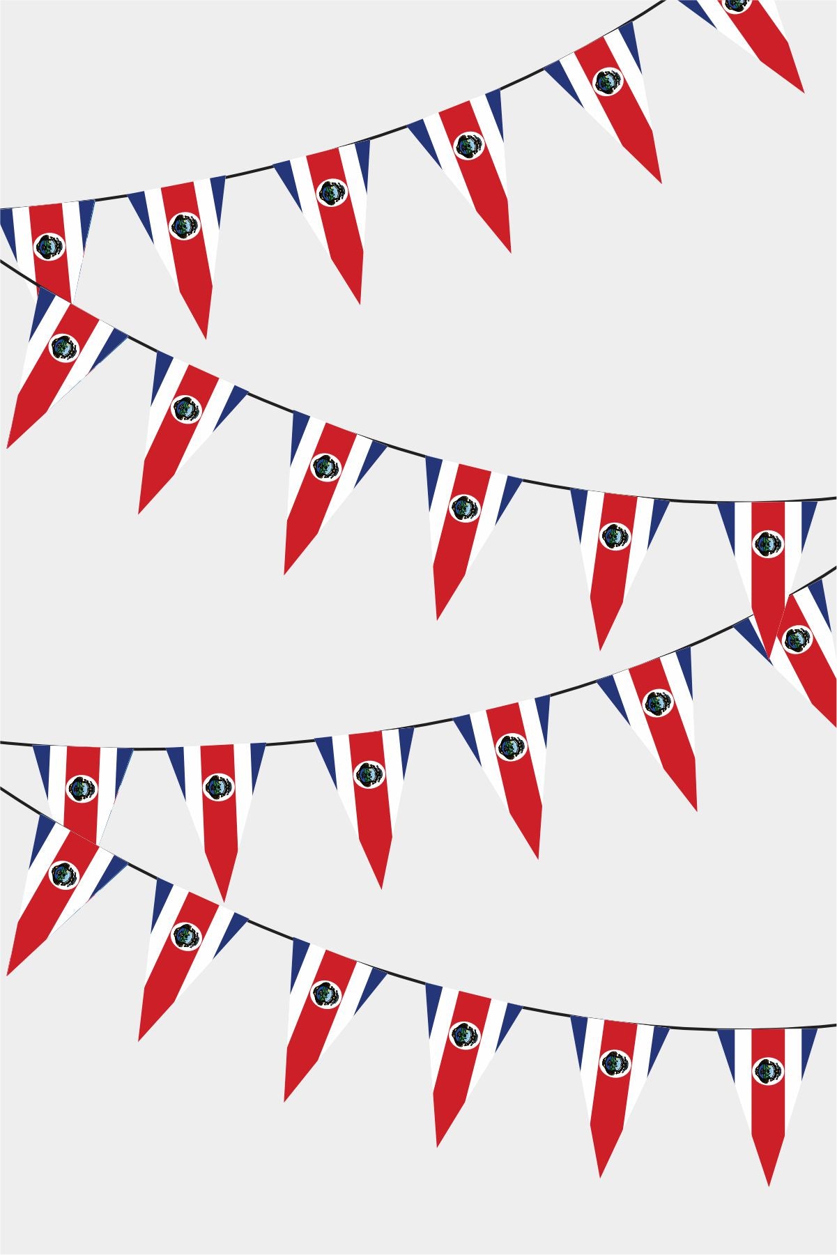 Costa Rica Triangular Flag Bunting - 50 Meters Premium Pennant Flags for Party Decoration | Professional Quality Raschel Fabric