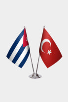 Cuba and Turkey desk flag set with chrome pole and base