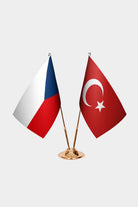 Czech Republic and Turkey desk flag set with gold pole and base