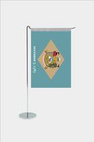 Delaware state desk flag with chrome L-shaped stand - premium double-layer satin office flag