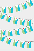 Djibouti Rectangular Flag Bunting - 50 Meters Premium String Flags for Party Decoration | Professional Quality Raschel Fabric