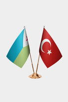 Djibouti and Turkey desk flag set with gold pole and base