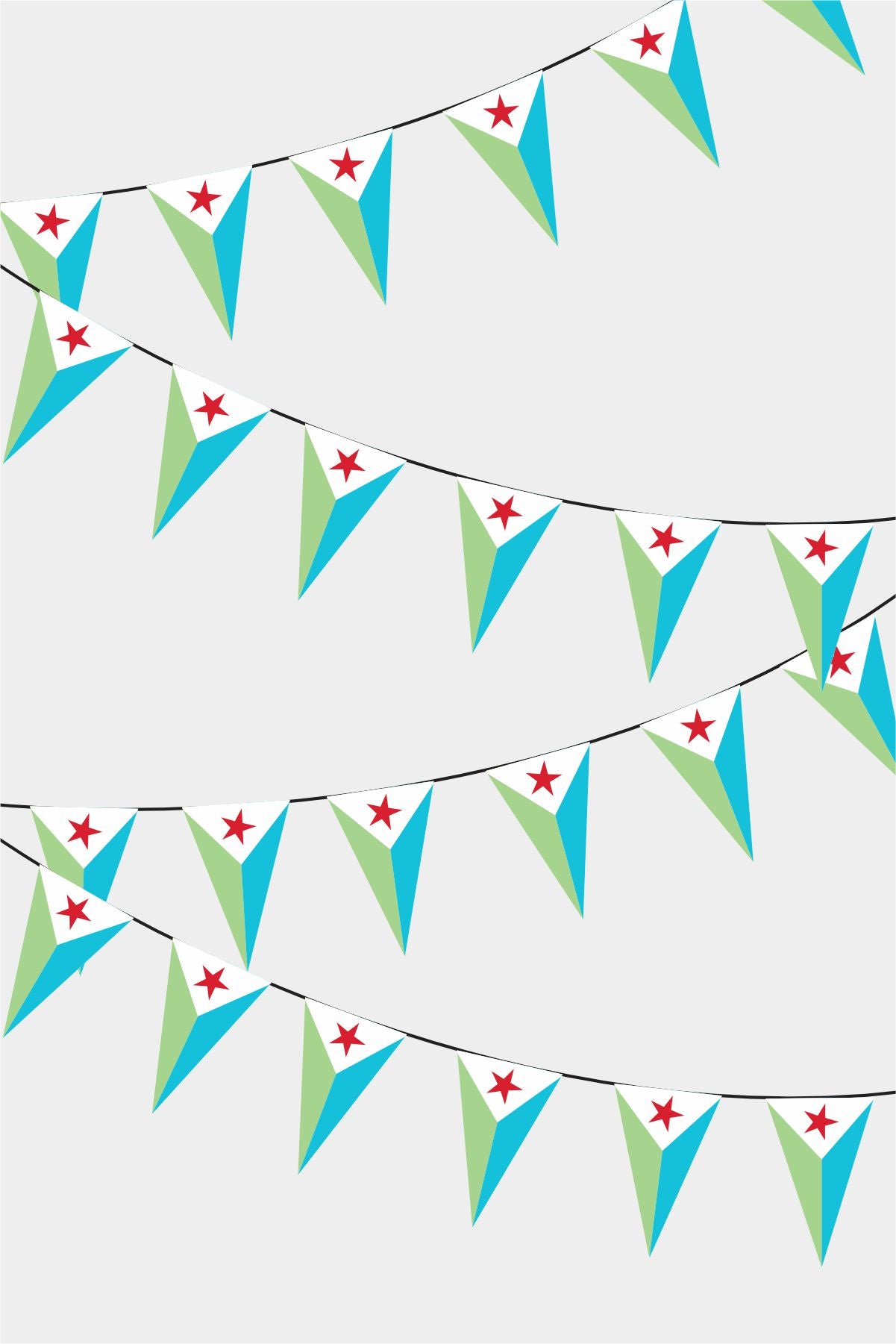 Djibouti Triangular Flag Bunting - 50 Meters Premium Pennant Flags for Party Decoration | Professional Quality Raschel Fabric