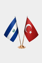 El Salvador and Turkey desk flag set with gold pole and base