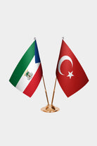 Equatorial Guinea and Turkey desk flag set with gold pole and base