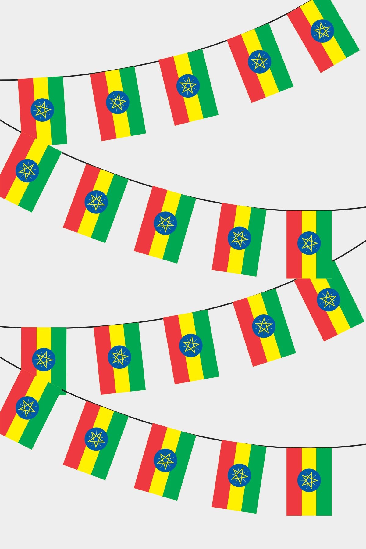 Ethiopia Rectangular Flag Bunting - 50 Meters Premium String Flags for Party Decoration | Professional Quality Raschel Fabric