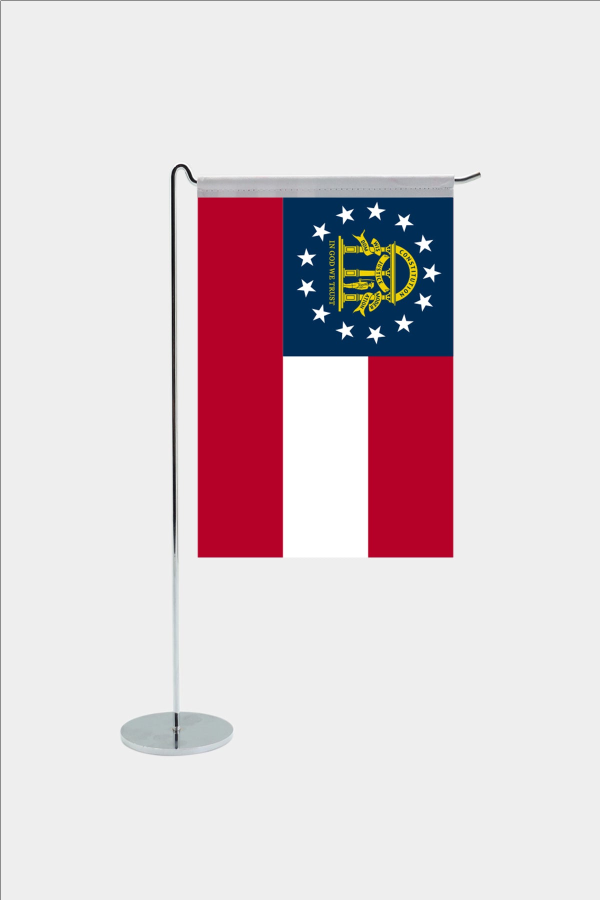 Georgia state desk flag with chrome L-shaped stand - premium double-layer satin office flag