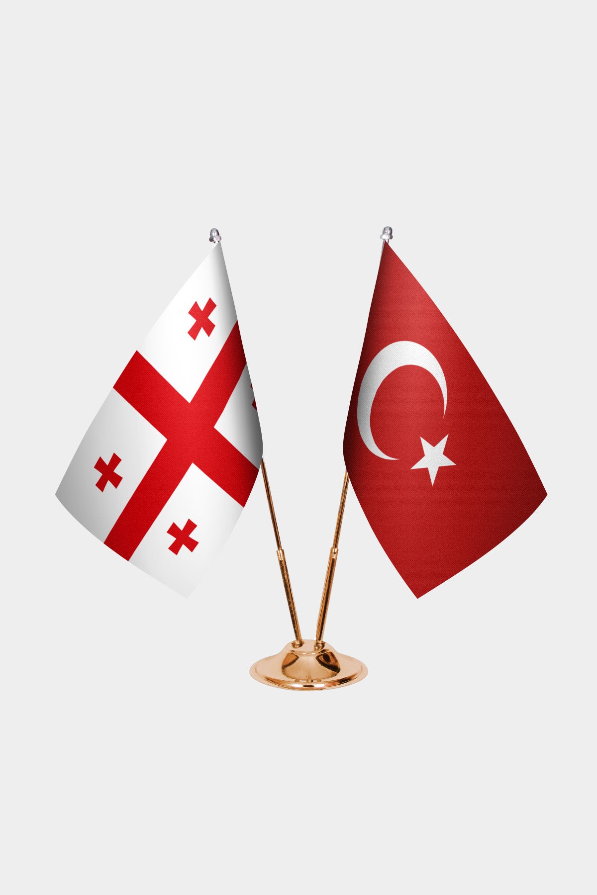Georgia and Turkey desk flag set with gold pole and base