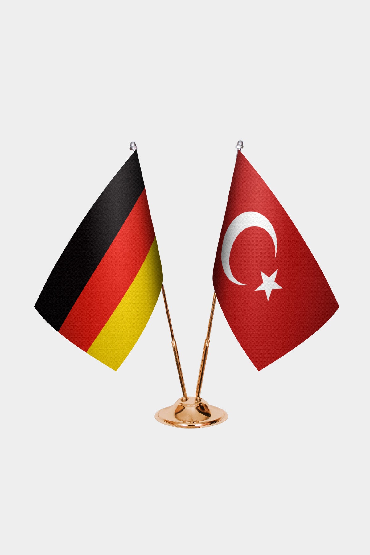 Germany and Turkey desk flag set with gold pole and base