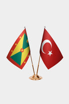 Grenada and Turkey desk flag set with gold pole and base