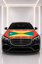 Grenada flag car hood cover fitted on a black car bonnet