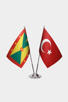 Grenada and Turkey desk flag set with chrome pole and base