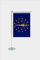 Indiana state desk flag with chrome L-shaped stand - premium double-layer satin office flag