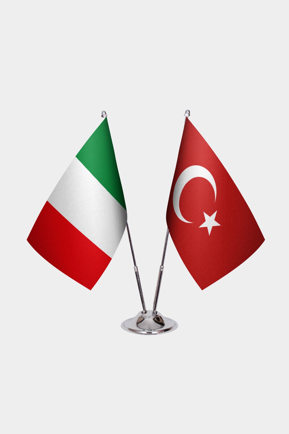 Italy and Turkey desk flag set with chrome pole and base