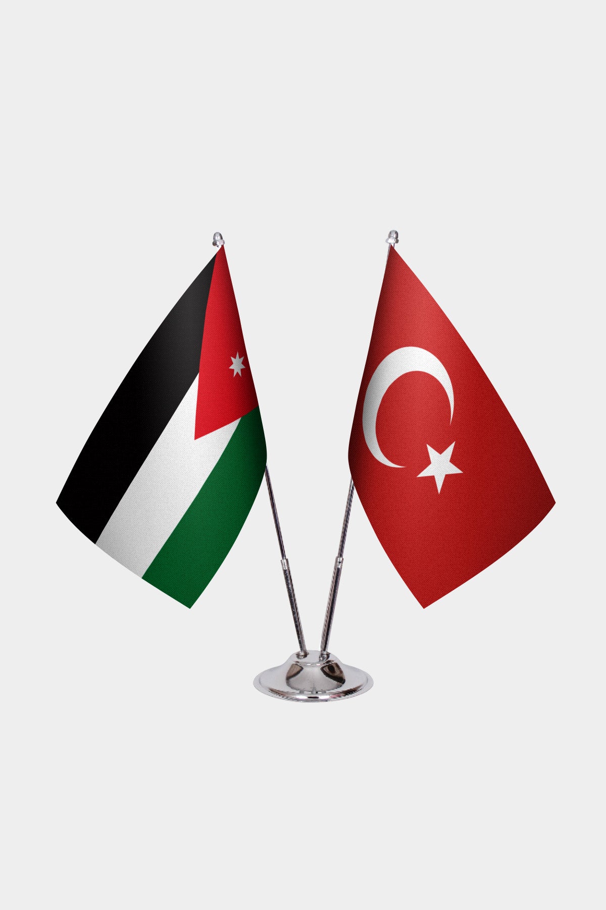 Jordan and Turkey desk flag set with chrome pole and base