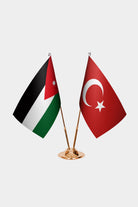 Jordan and Turkey desk flag set with gold pole and base