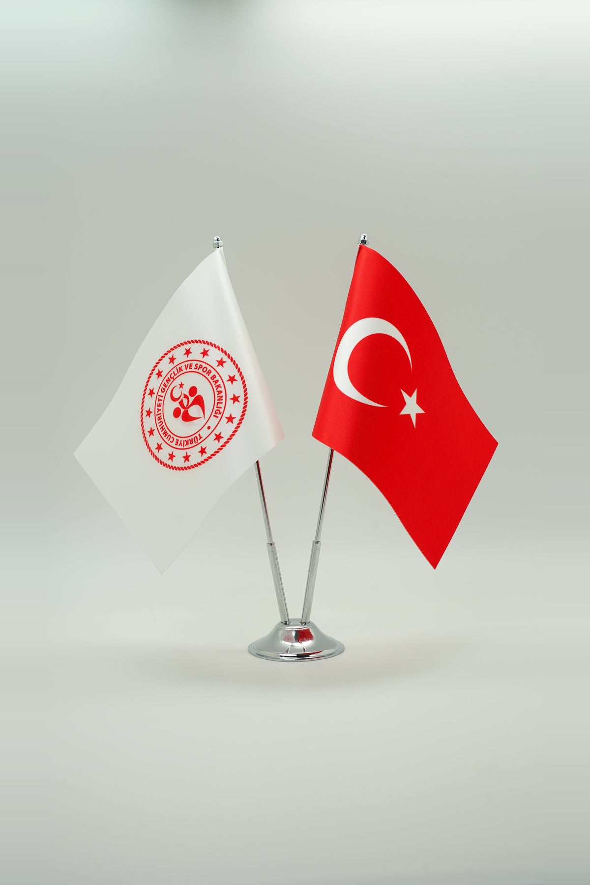 Logo Printed Turkish Desk Flag Set — brand colour reproduction on satin