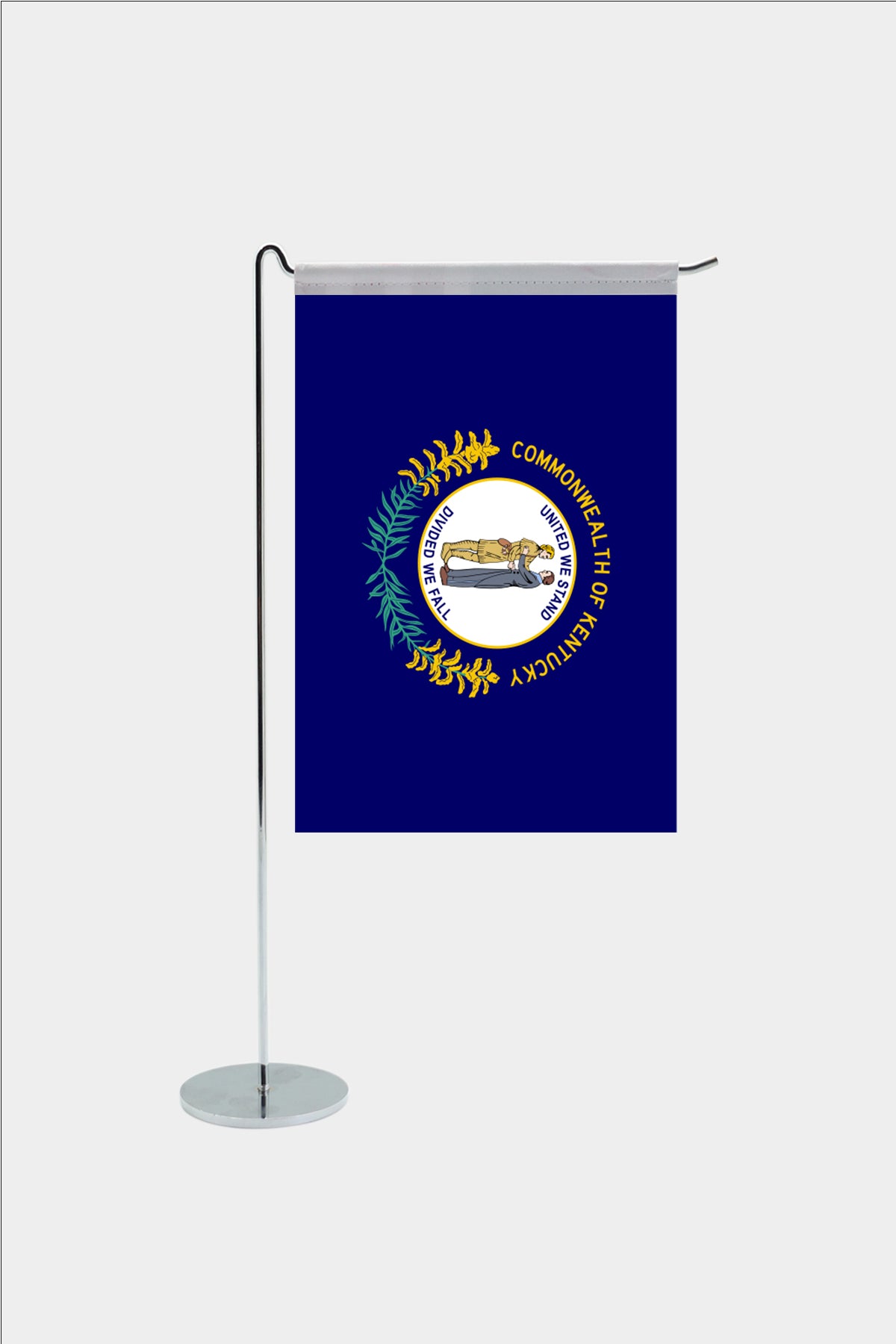 Kentucky state desk flag with chrome L-shaped stand - premium double-layer satin office flag