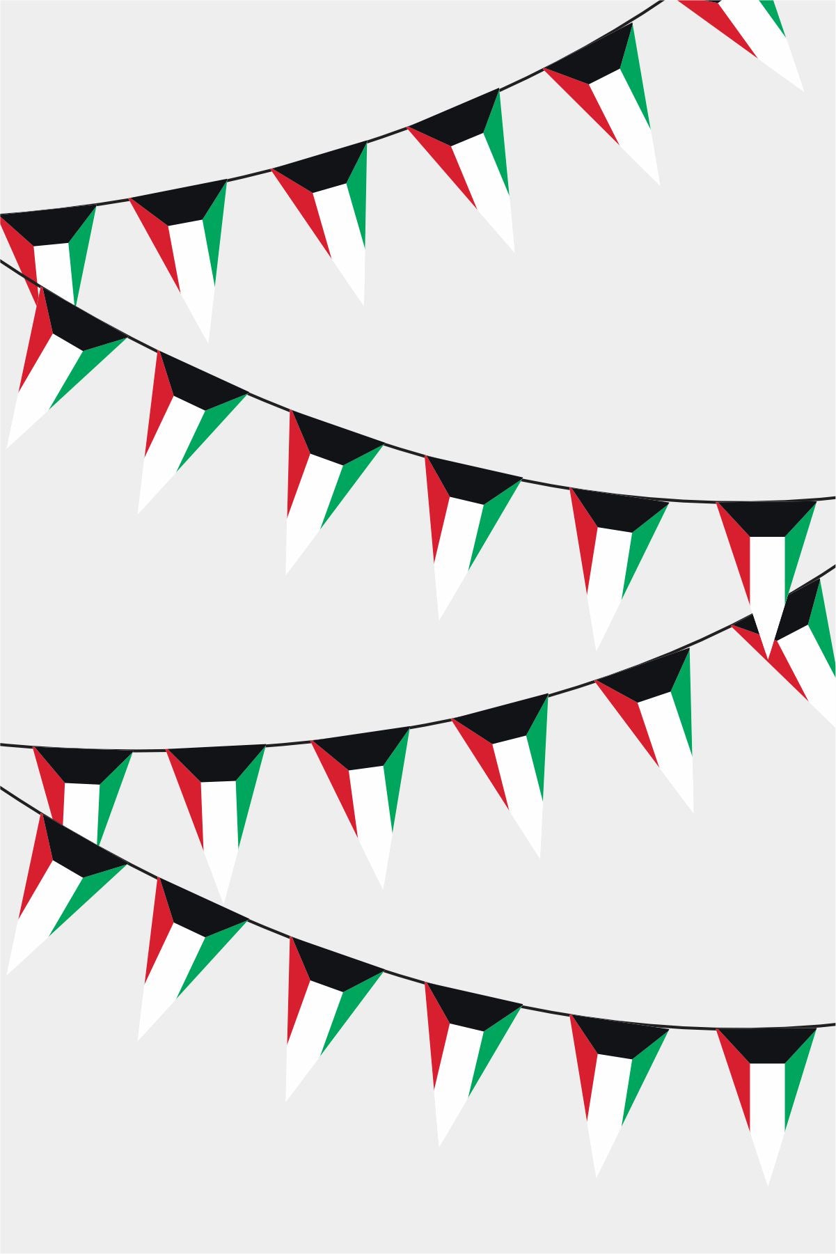 Kuwait Triangular Flag Bunting - 50 Meters Premium Pennant Flags for Party Decoration | Professional Quality Raschel Fabric