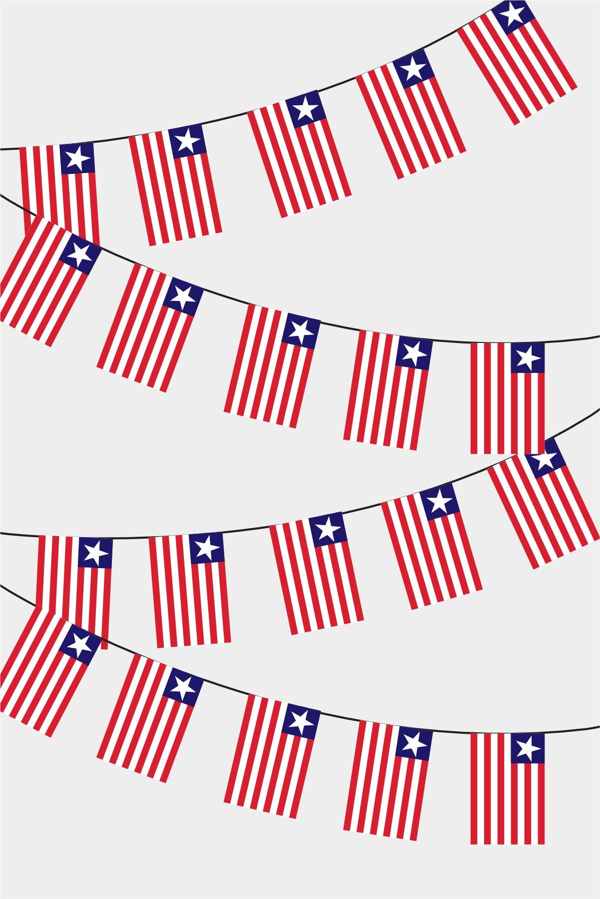 Liberia Rectangular Flag Bunting - 50 Meters Premium String Flags for Party Decoration | Professional Quality Raschel Fabric