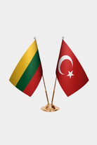 Lithuania and Turkey desk flag set with gold pole and base