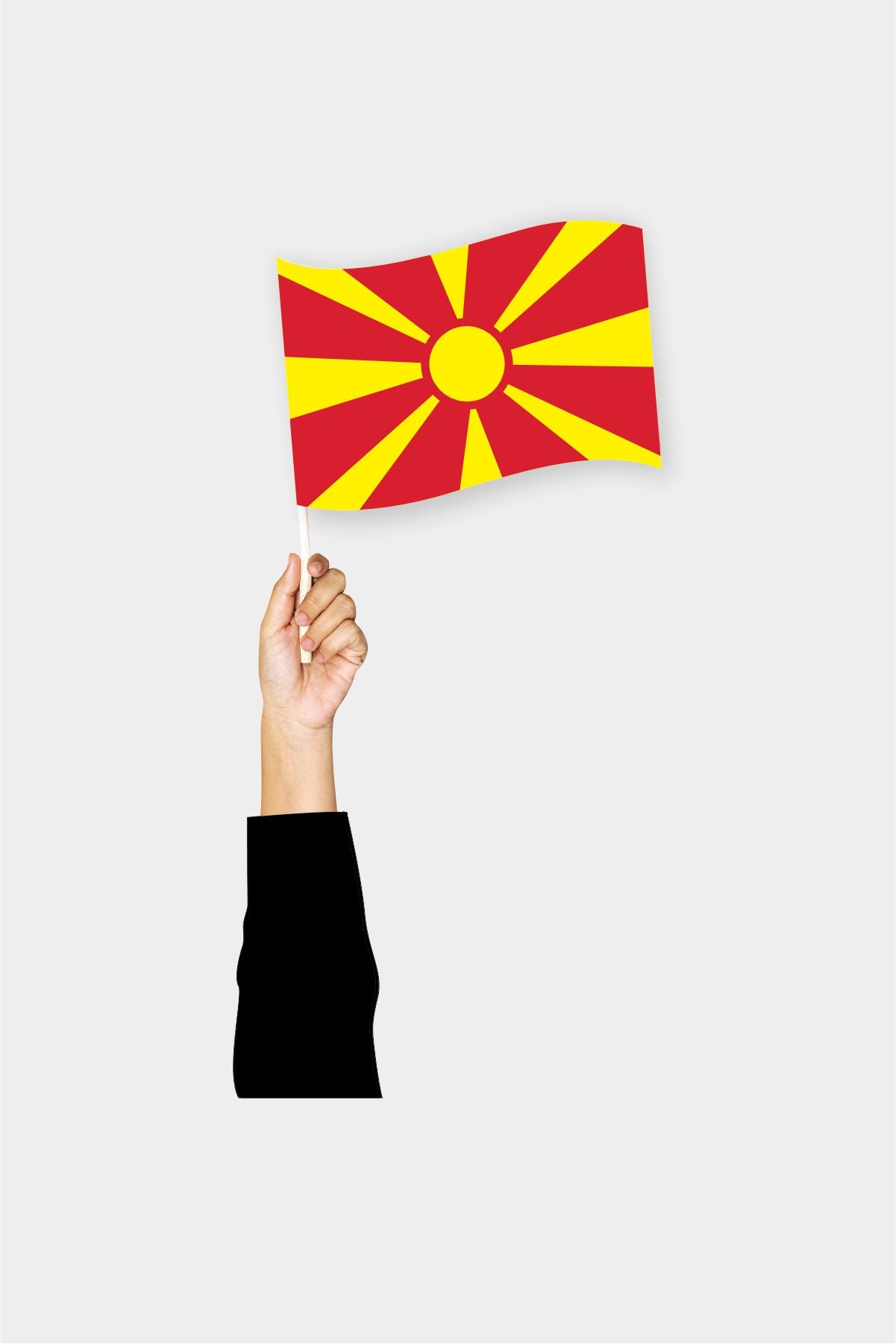 North Macedonia handheld flag on stick - durable polyester country flag for events and parades