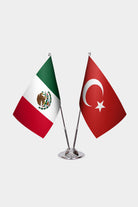 Mexico and Turkey desk flag set with chrome pole and base