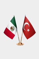 Mexico and Turkey desk flag set with gold pole and base
