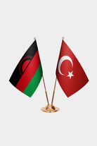 Malawi and Turkey desk flag set with gold pole and base