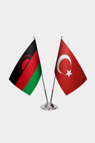 Malawi and Turkey desk flag set with chrome pole and base