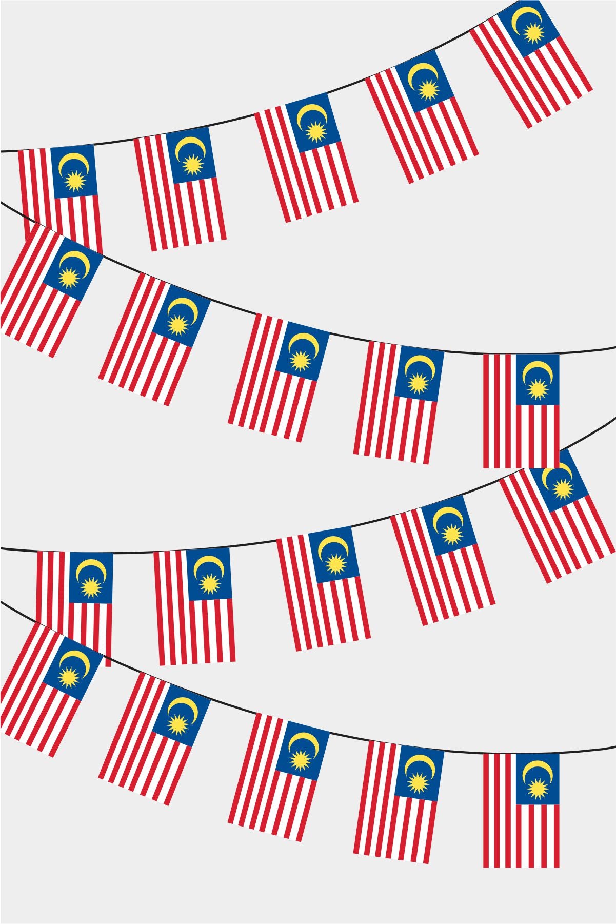 Malaysia Rectangular Flag Bunting - 50 Meters Premium String Flags for Party Decoration | Professional Quality Raschel Fabric