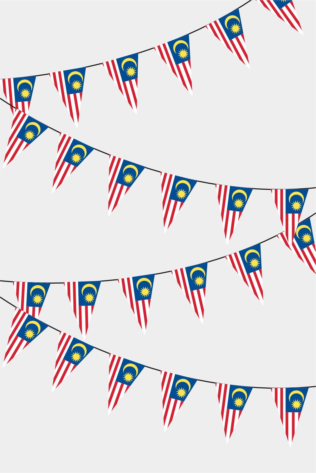 Malaysia Triangular Flag Bunting - 50 Meters Premium Pennant Flags for Party Decoration | Professional Quality Raschel Fabric