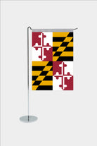 Maryland state desk flag with chrome L-shaped stand - premium double-layer satin office flag