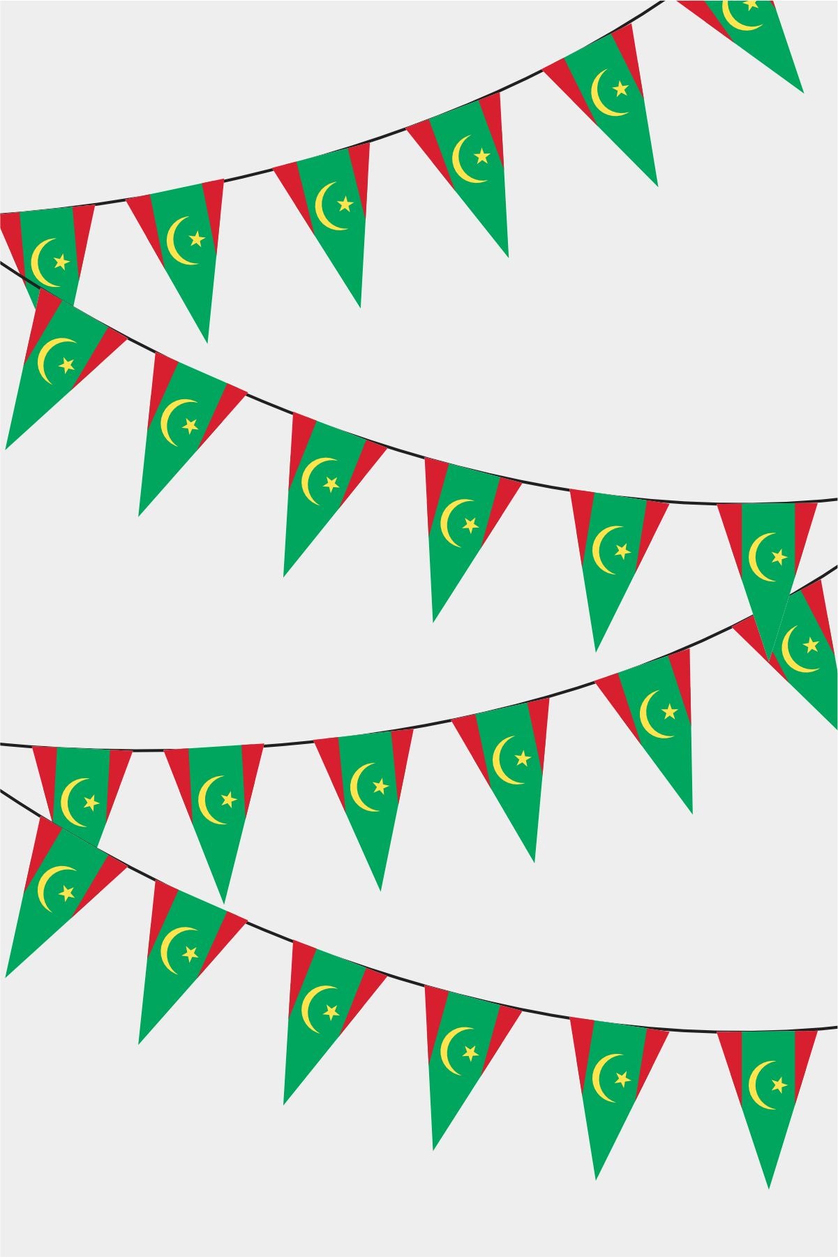 Mauritania Triangular Flag Bunting - 50 Meters Premium Pennant Flags for Party Decoration | Professional Quality Raschel Fabric