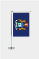 Michigan state desk flag with chrome L-shaped stand - premium double-layer satin office flag