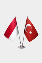 Monaco and Turkey desk flag set with chrome pole and base