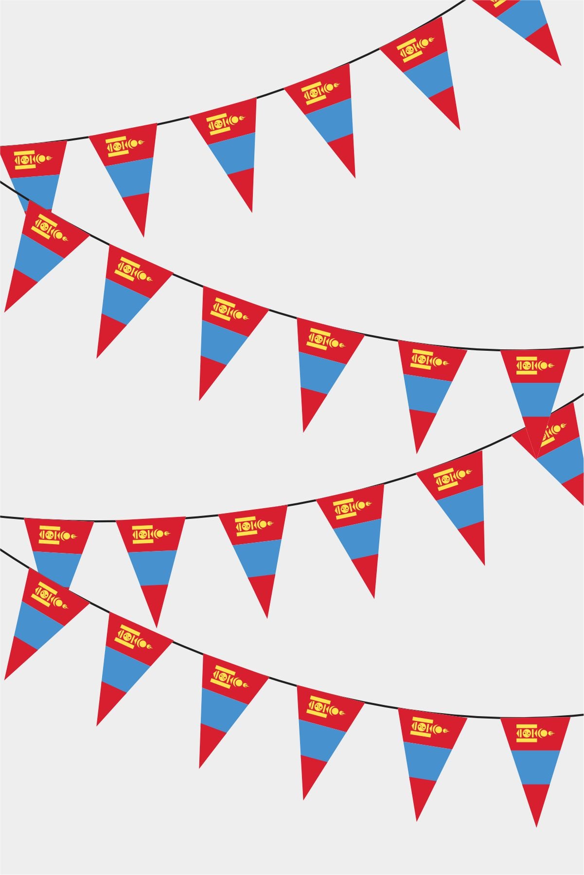 Mongolia Triangular Flag Bunting - 50 Meters Premium Pennant Flags for Party Decoration | Professional Quality Raschel Fabric
